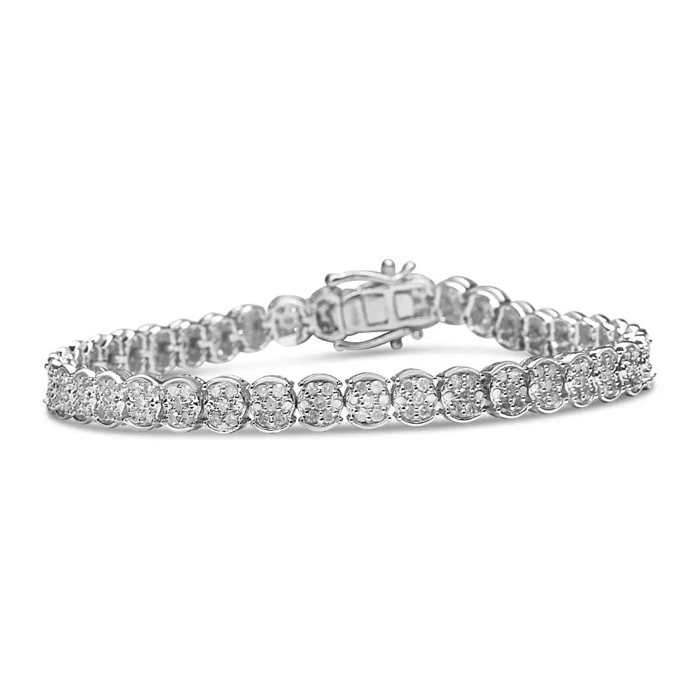 .925 Sterling Silver 2.0 Cttw Diamond Cluster Link Bracelet (i-j Color I2-i3 Clarity) - Size 7.25’’ - Fine Jewelry