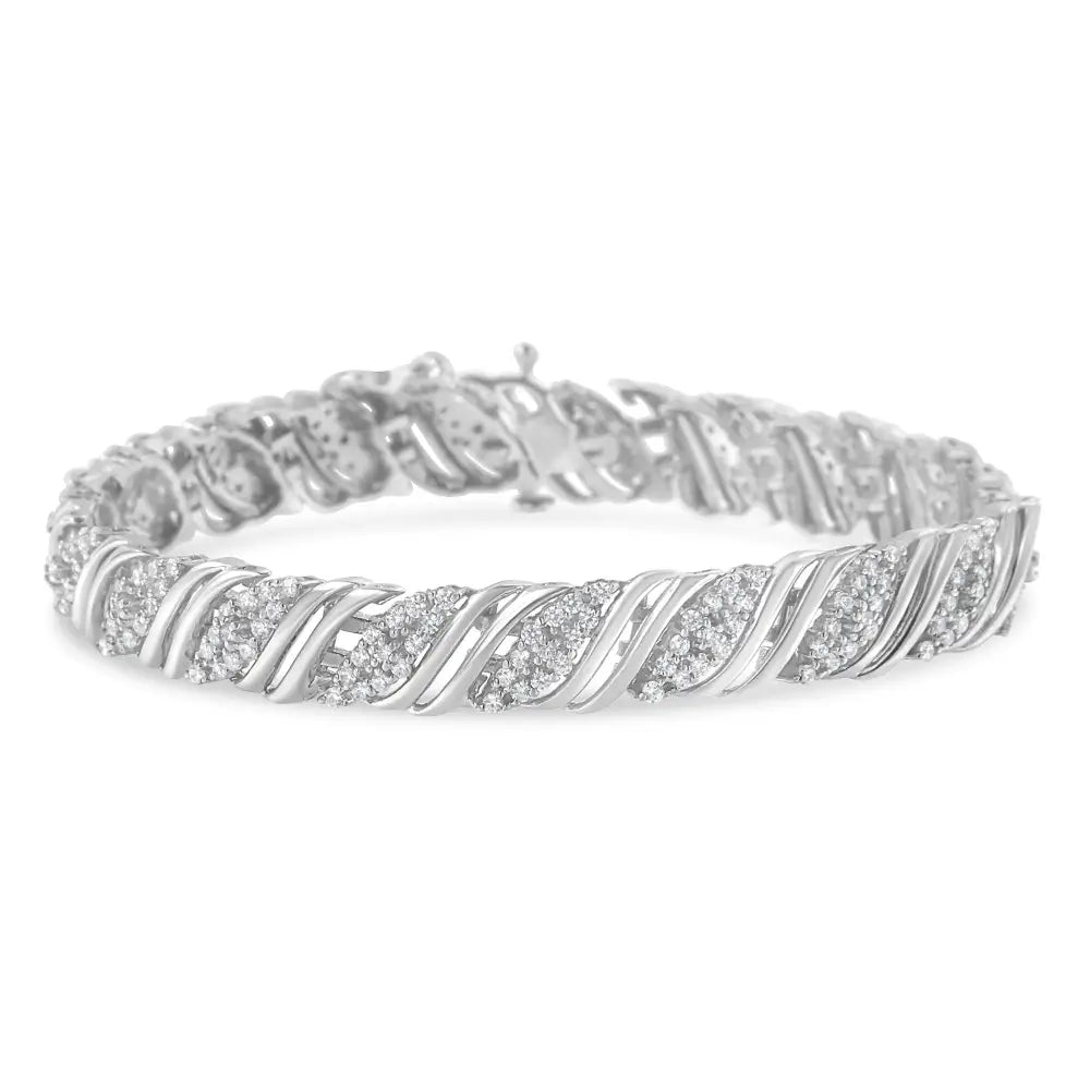 .925 Sterling Silver 2.0 Cttw Diamond Double Wrap s Curve Link Bracelet (i-j Color I3 Clarity) -7.25’’ - Fine