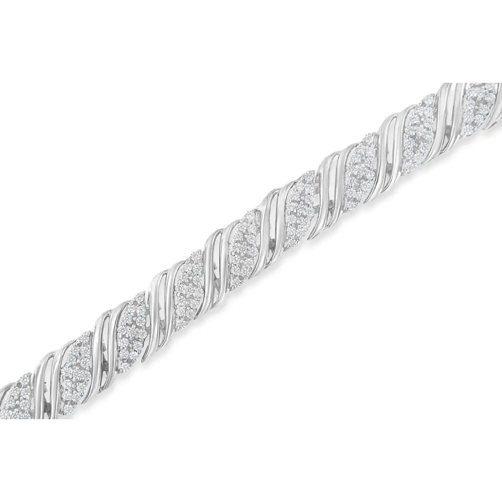 .925 Sterling Silver 2.0 Cttw Diamond Double Wrap s Curve Link Bracelet (i-j Color I3 Clarity) -7.25’’ - Fine