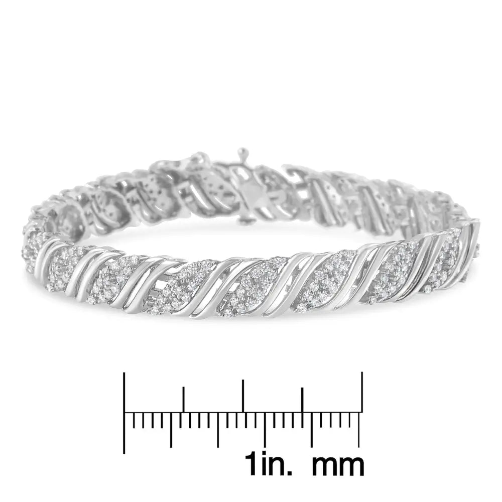 .925 Sterling Silver 2.0 Cttw Diamond Double Wrap s Curve Link Bracelet (i-j Color I3 Clarity) -7.25’’ - Fine