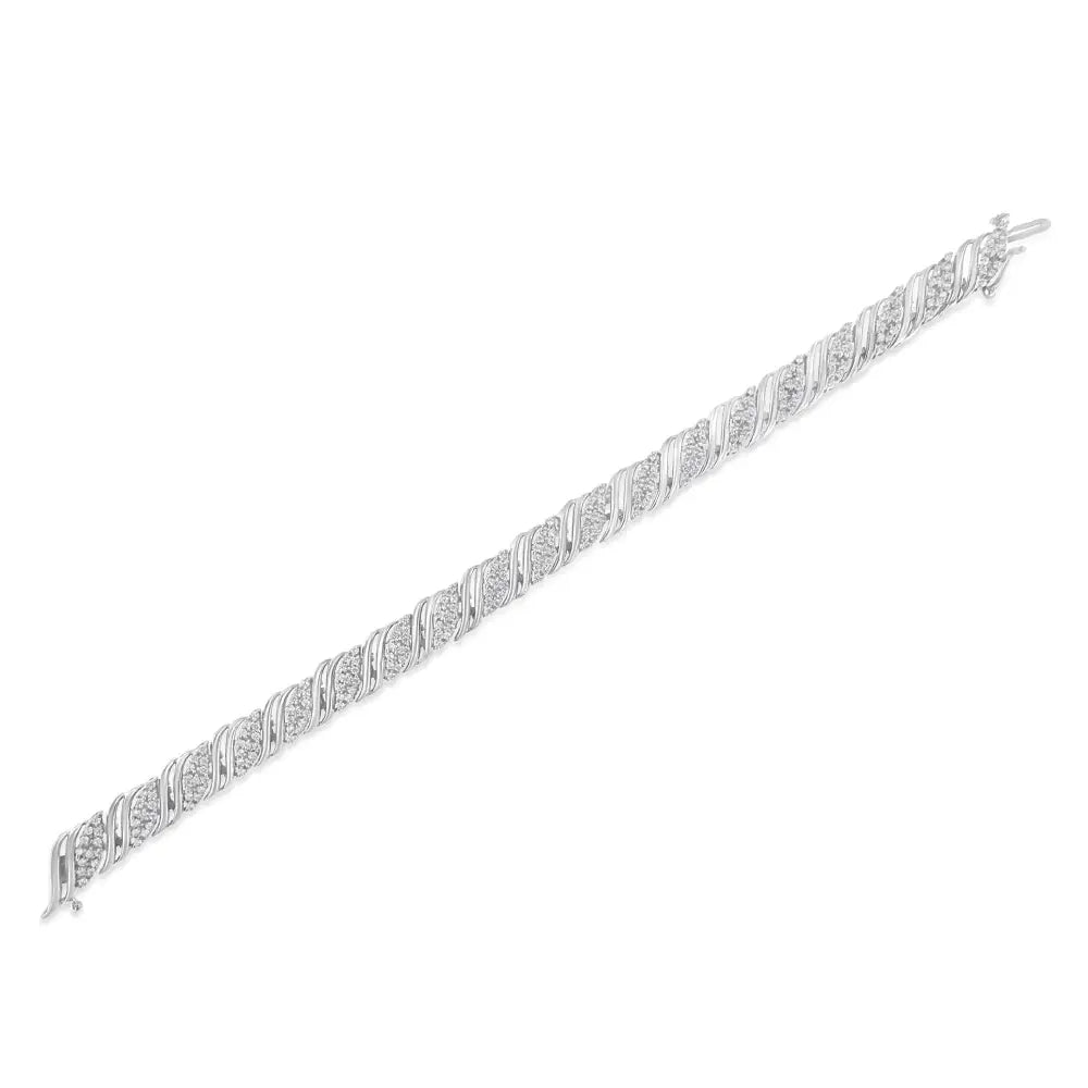 .925 Sterling Silver 2.0 Cttw Diamond Double Wrap s Curve Link Bracelet (i-j Color I3 Clarity) -7.25’’ - Fine