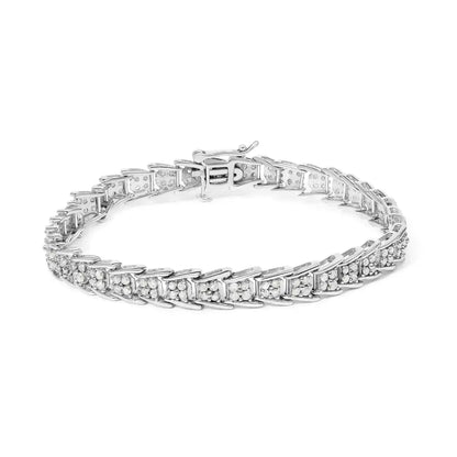 .925 Sterling Silver 2.0 Cttw Diamond Fan-shaped Fancy Chevron Link Tennis Bracelet (i-j Color I3 Clarity) - 7’’