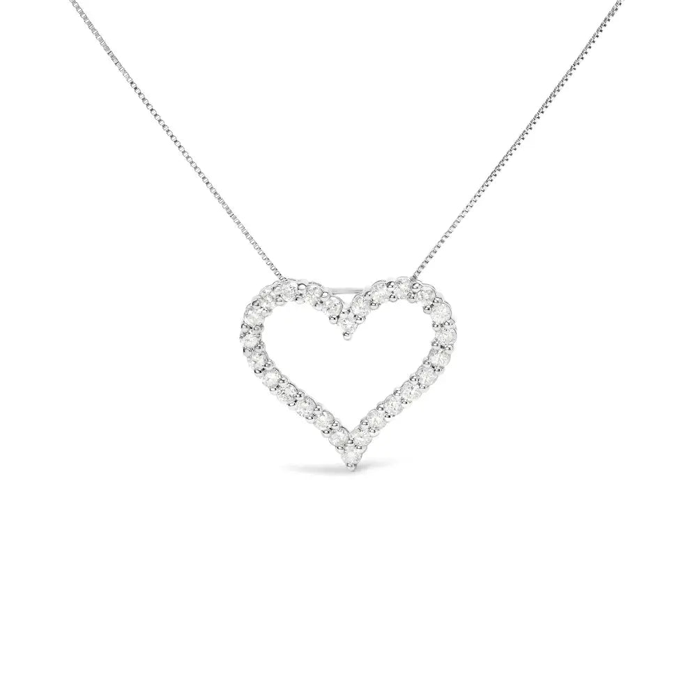 .925 Sterling Silver 2.0 Cttw Diamond Open Heart 18’’ Pendant Necklace (i-j Color I2-i3 Clarity) - Fine Jewelry