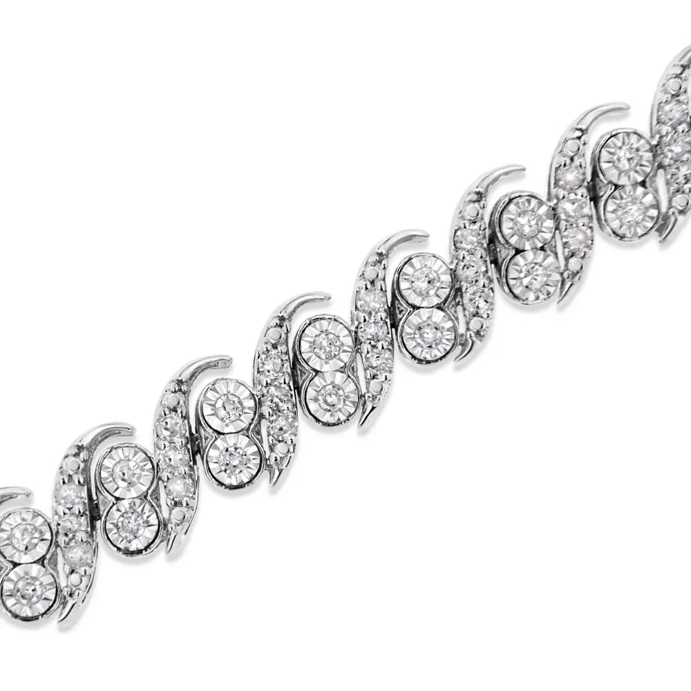 .925 Sterling Silver 2.0 Cttw Round-cut Diamond ?S’ Link Bracelet (i-j Color I3 Clarity) - 7.25’’ - Fine Jewelry