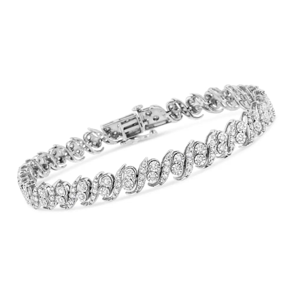 .925 Sterling Silver 2.0 Cttw Round-cut Diamond ?S’ Link Bracelet (i-j Color I3 Clarity) - 7.25’’ - Fine Jewelry