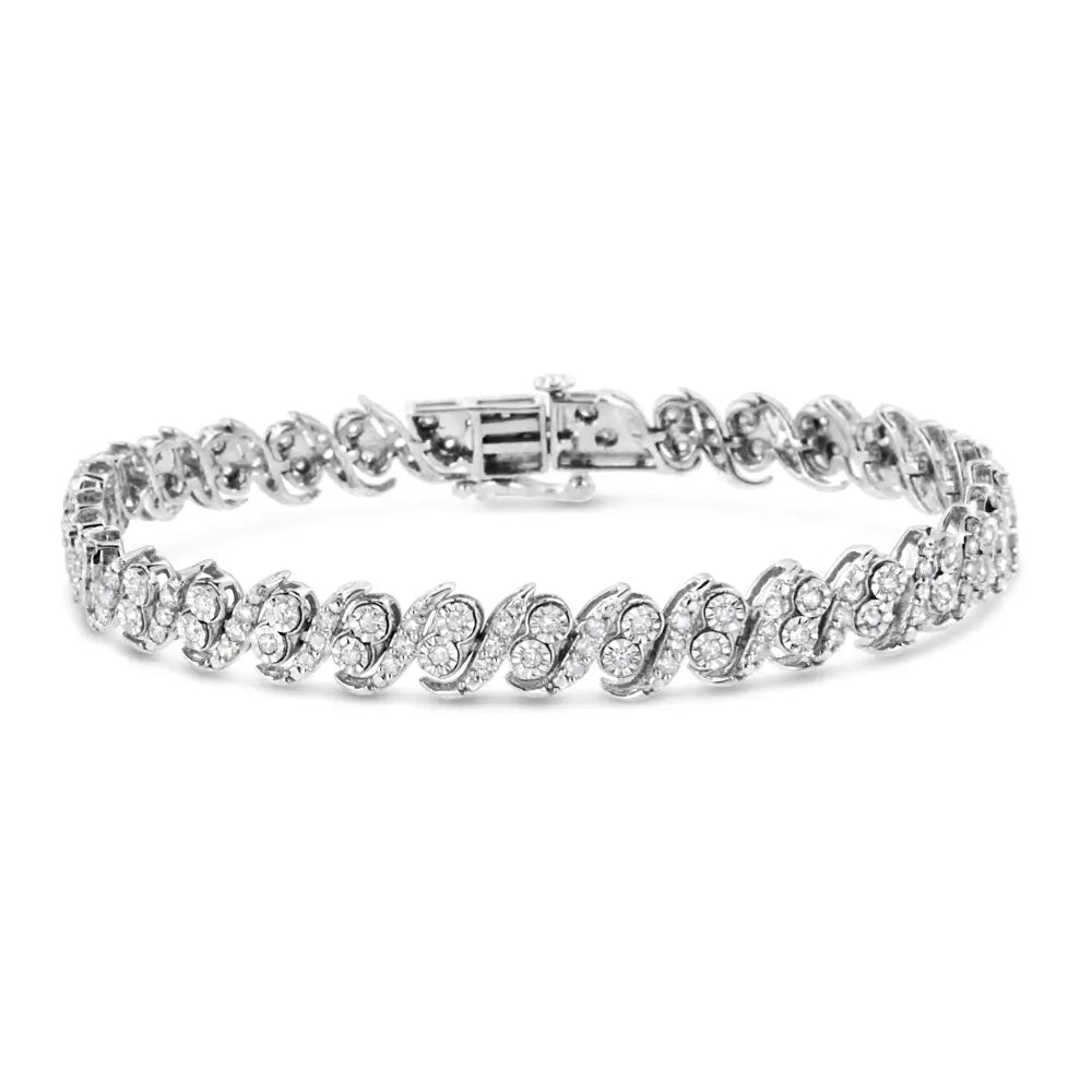 .925 Sterling Silver 2.0 Cttw Round-cut Diamond ?S’ Link Bracelet (i-j Color I3 Clarity) - 7.25’’ - Fine Jewelry