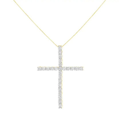 .925 Sterling Silver 2.0 Cttw Round Shape Diamond 1-1/4’’ Cross Pendant with Box Chain Necklace (i-j Color I1-i2