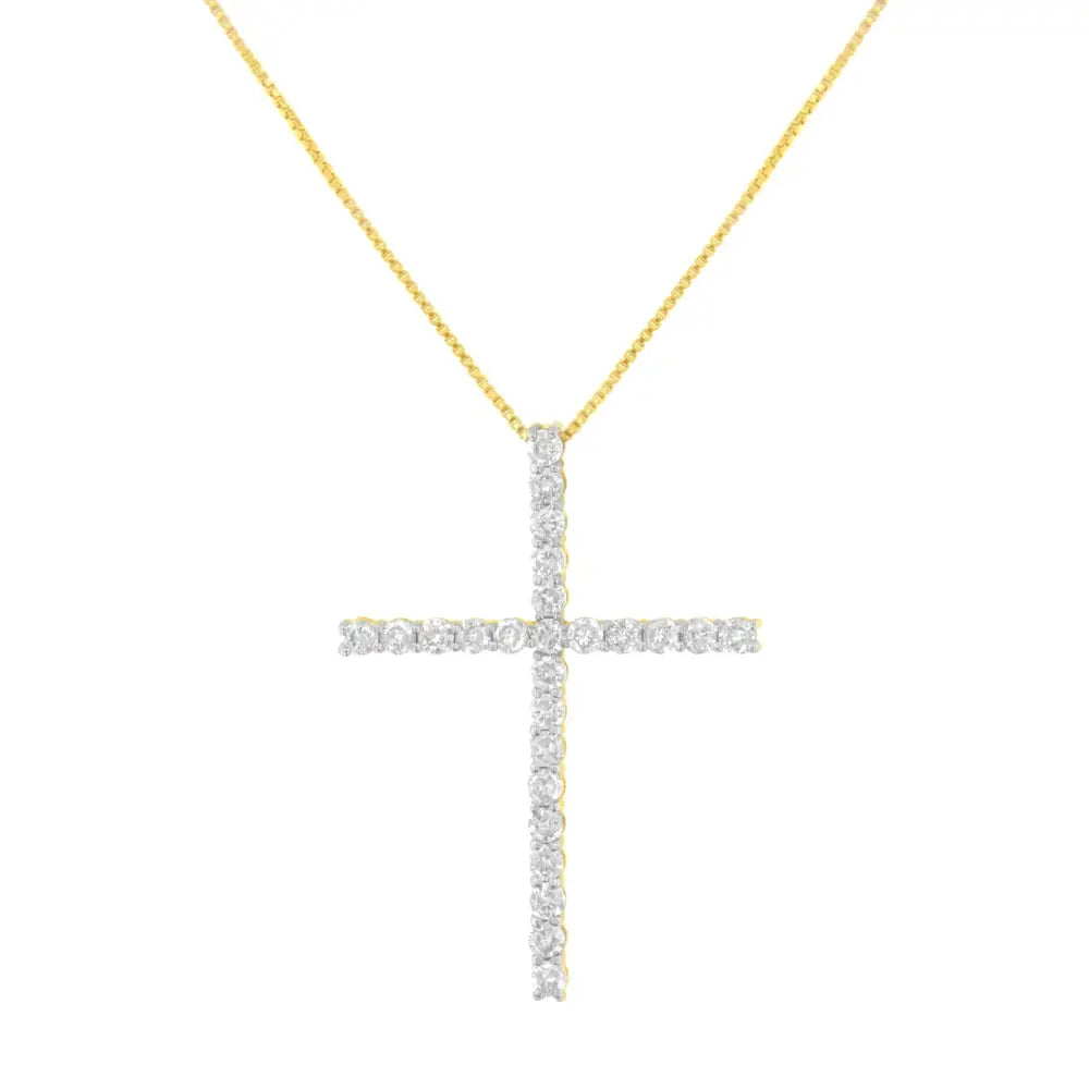 .925 Sterling Silver 2.0 Cttw Round Shape Diamond 1-1/4’’ Cross Pendant with Box Chain Necklace (i-j Color I1-i2