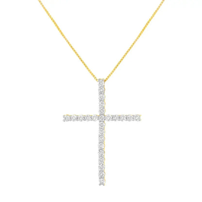 .925 Sterling Silver 2.0 Cttw Round Shape Diamond 1-1/4’’ Cross Pendant with Box Chain Necklace (i-j Color I1-i2