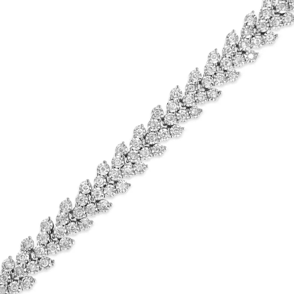 .925 Sterling Silver 2.00 Cttw Miracle Set Diamond Laurel Wreath Link Bracelet (i-j Color I3 Clarity) - 7.25’’