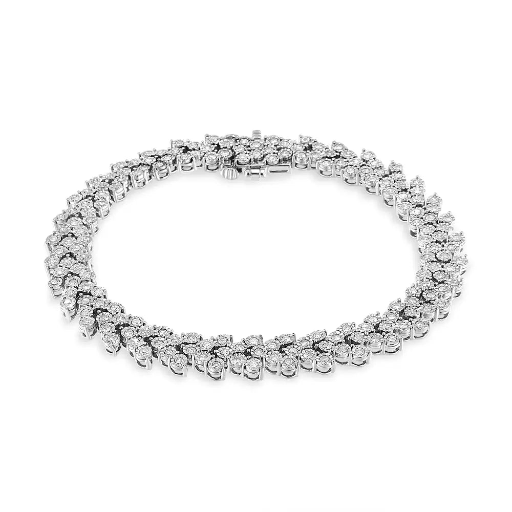 .925 Sterling Silver 2.00 Cttw Miracle Set Diamond Laurel Wreath Link Bracelet (i-j Color I3 Clarity) - 7.25’’