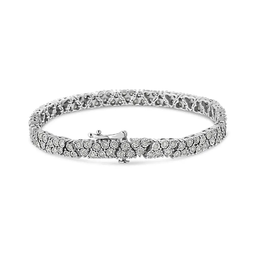 .925 Sterling Silver 2.00 Cttw Miracle Set Diamond Trio Link Multi Row Tennis Bracelet (i-j Color I3 Clarity)