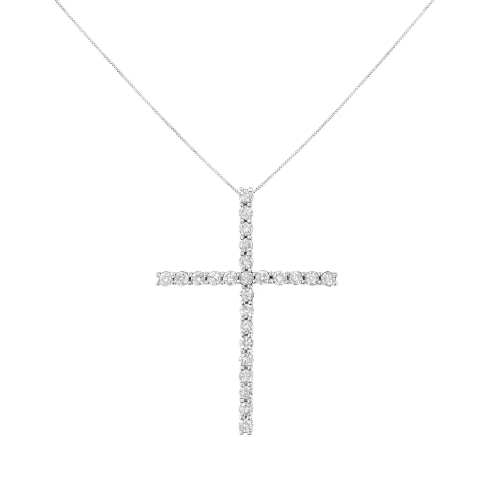 .925 Sterling Silver 2 1/2 Cttw Diamond Cross Pendant Necklace (h-i I2-i3) - Fine Jewelry us Direct