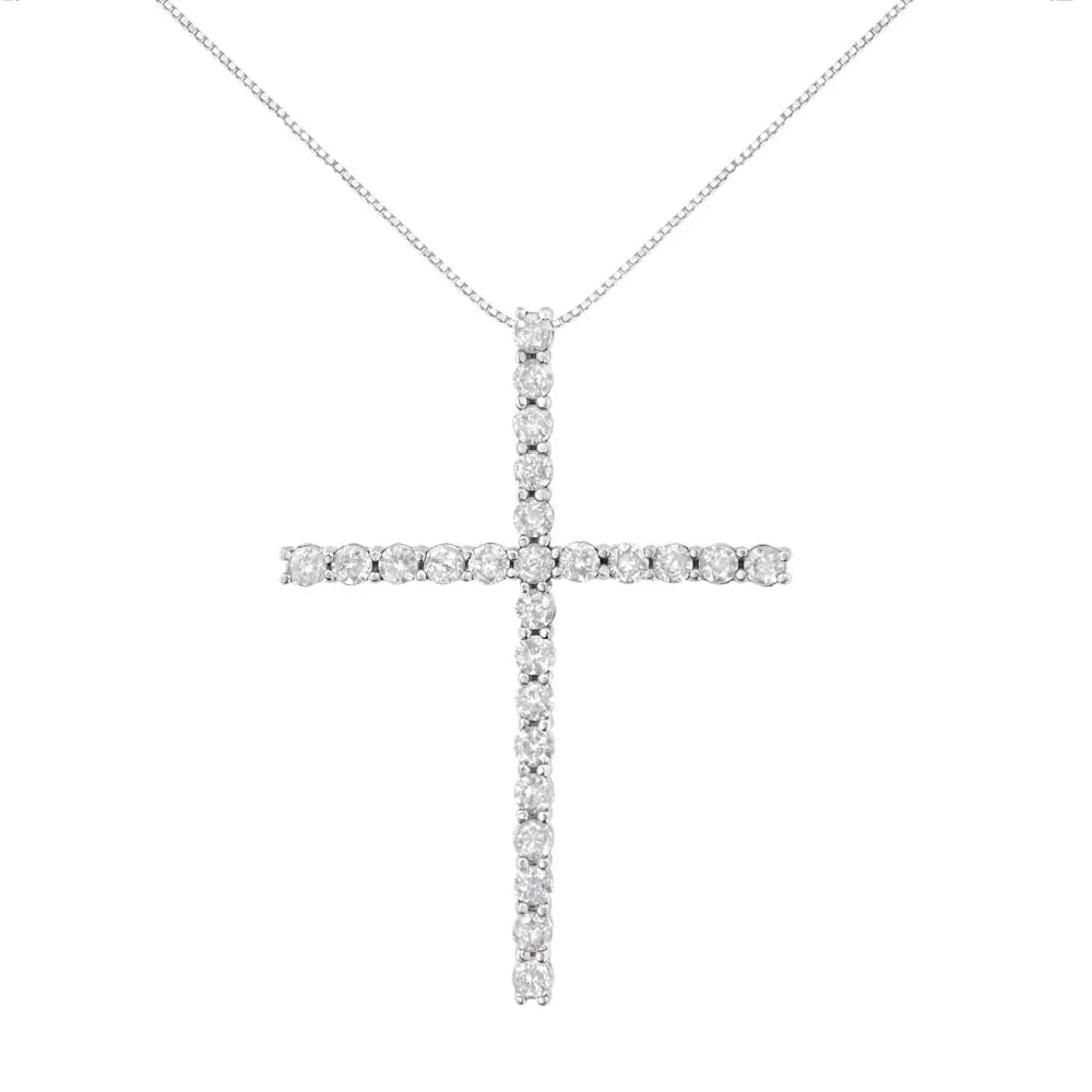 .925 Sterling Silver 2 1/2 Cttw Diamond Cross Pendant Necklace (h-i I2-i3) - Fine Jewelry us Direct