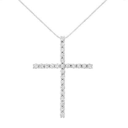 .925 Sterling Silver 2 1/2 Cttw Diamond Cross Pendant Necklace (h-i I2-i3) - Fine Jewelry us Direct