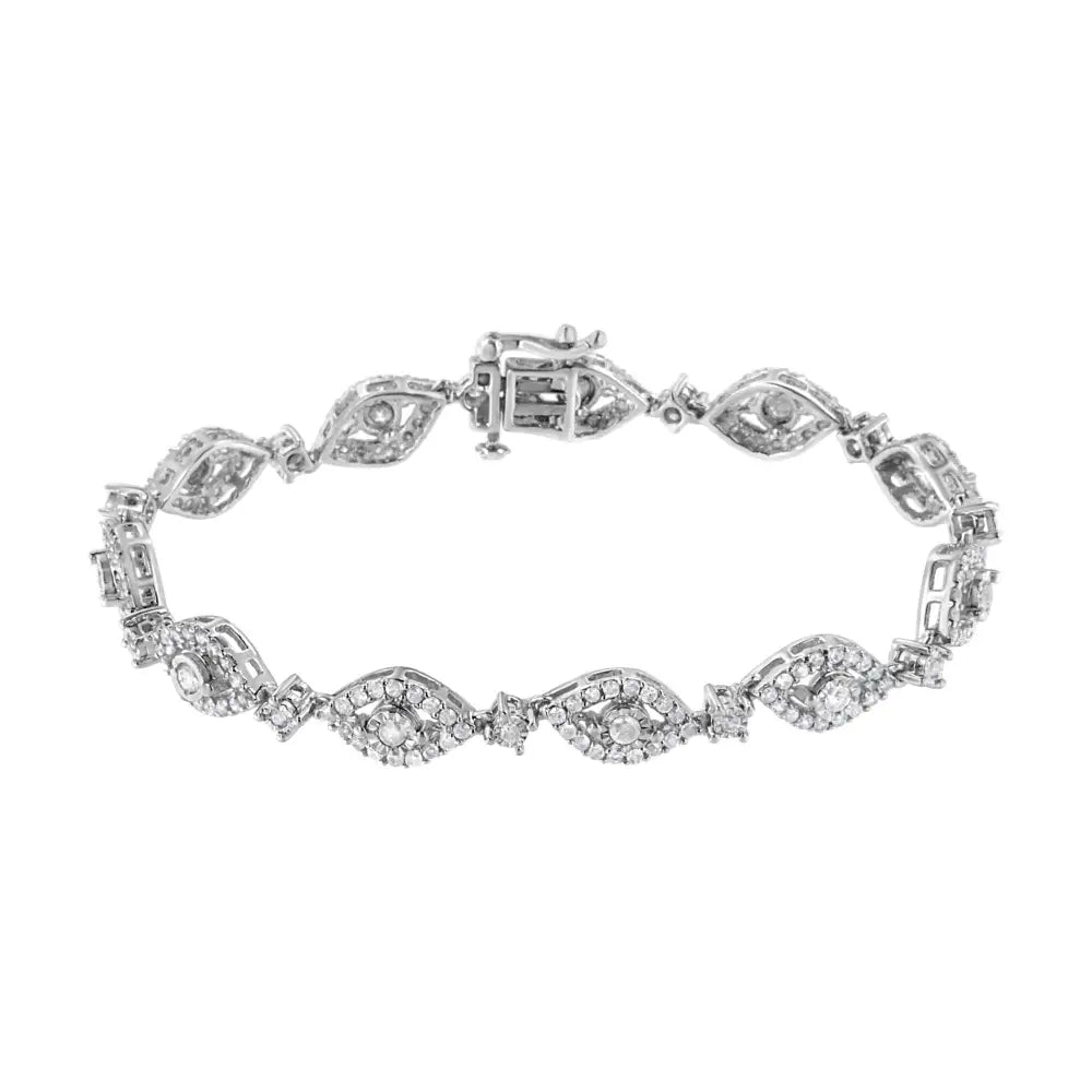 .925 Sterling Silver 2 1/2 Cttw Diamond Pear Shaped and Bezel Link Bracelet (i-j Color I2-i3 Clarity) - 7.5 ’ - Fine