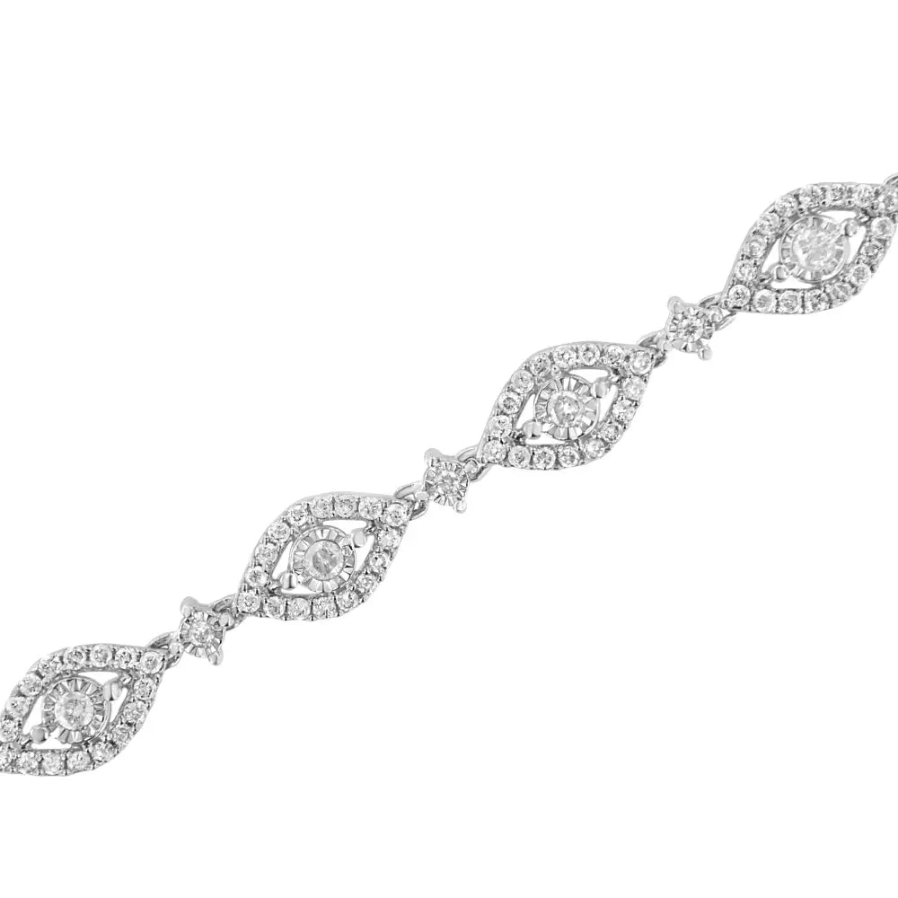 .925 Sterling Silver 2 1/2 Cttw Diamond Pear Shaped and Bezel Link Bracelet (i-j Color I2-i3 Clarity) - 7.5 ’ - Fine