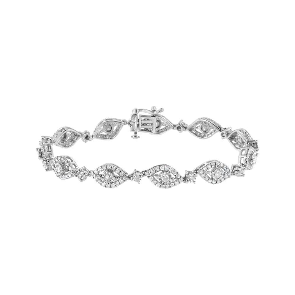 .925 Sterling Silver 2 1/2 Cttw Diamond Pear Shaped and Bezel Link Bracelet (i-j Color I2-i3 Clarity) - 7.5 ’ - Fine