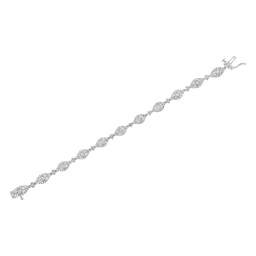 .925 Sterling Silver 2 1/2 Cttw Diamond Pear Shaped and Bezel Link Bracelet (i-j Color I2-i3 Clarity) - 7.5 ’ - Fine