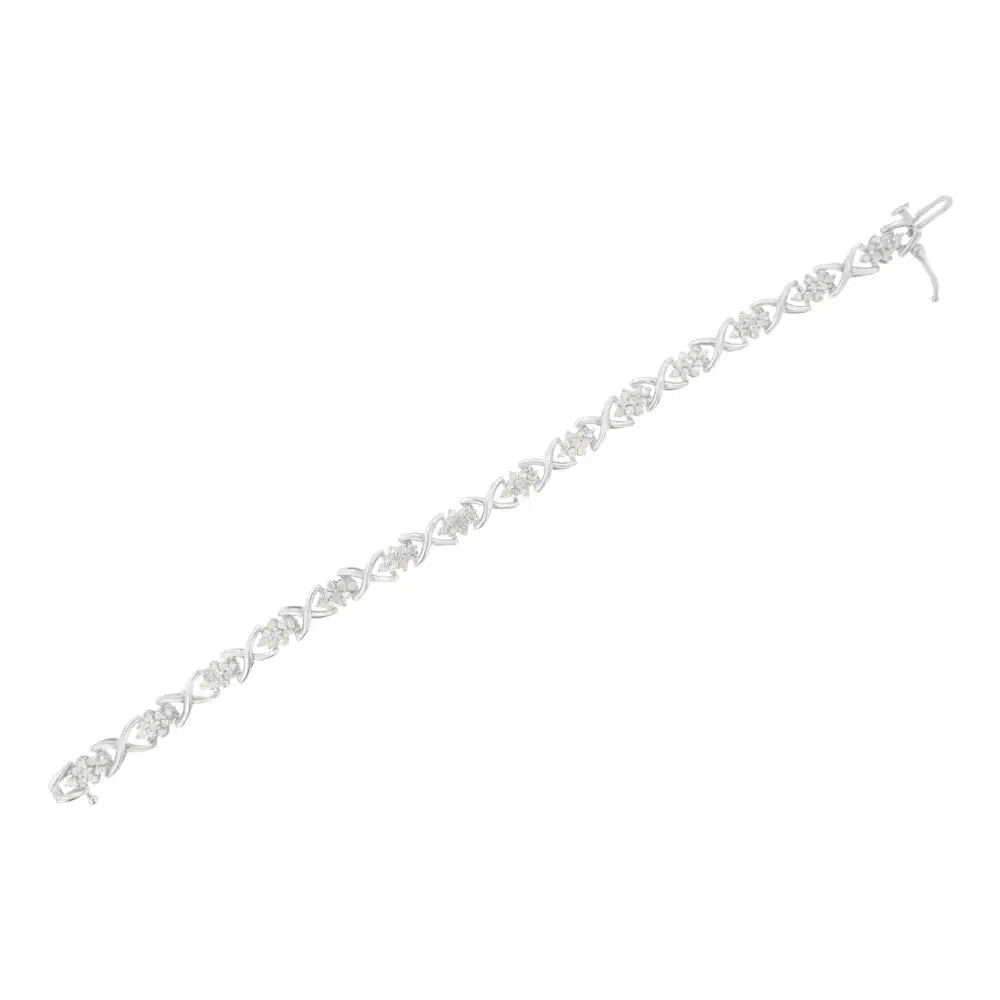 .925 Sterling Silver 2-1/4 Cttw Diamond 7” Cluster x Link Bracelet (i-j Color I3 Clarity) - White - Fine Jewelry