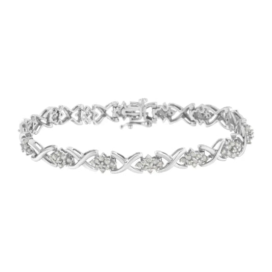 .925 Sterling Silver 2-1/4 Cttw Diamond 7” Cluster x Link Bracelet (i-j Color I3 Clarity) - White - Fine Jewelry