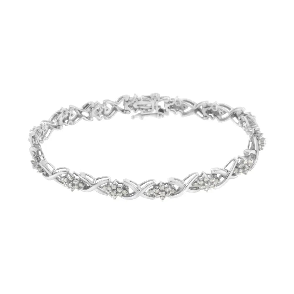 .925 Sterling Silver 2-1/4 Cttw Diamond 7” Cluster x Link Bracelet (i-j Color I3 Clarity) - White - Fine Jewelry