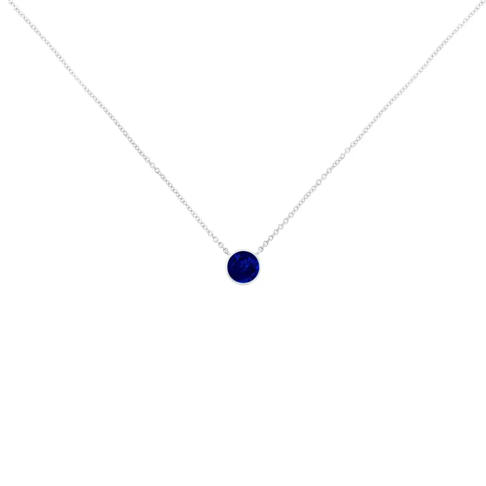 .925 Sterling Silver 2.5mm Lab Grown Cobalt Blue Sapphire Solitaire Bezel Necklace - Fine Jewelry us Direct