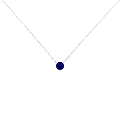 .925 Sterling Silver 2.5mm Lab Grown Cobalt Blue Sapphire Solitaire Bezel Necklace - Fine Jewelry us Direct