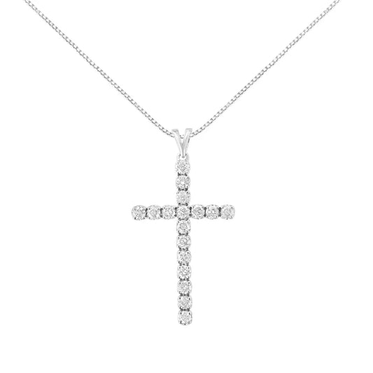 .925 Sterling Silver 2 Cttw Classic Prong Set Round-cut Diamond Cross 18’’ Pendant Necklace (i-j Color I2-i3