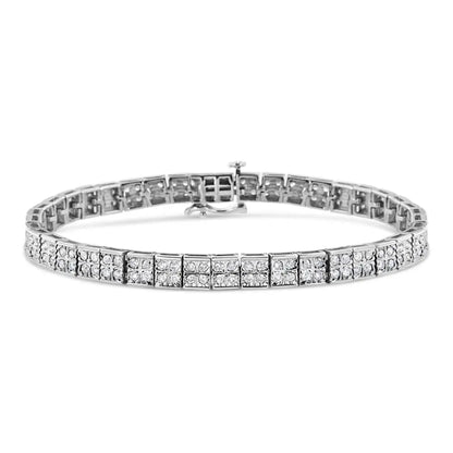 .925 Sterling Silver 2 Cttw Prong Set Round-cut Diamond 4 Stone Box Link Bracelet (i-j Color I3 Clarity) - 7.25’’