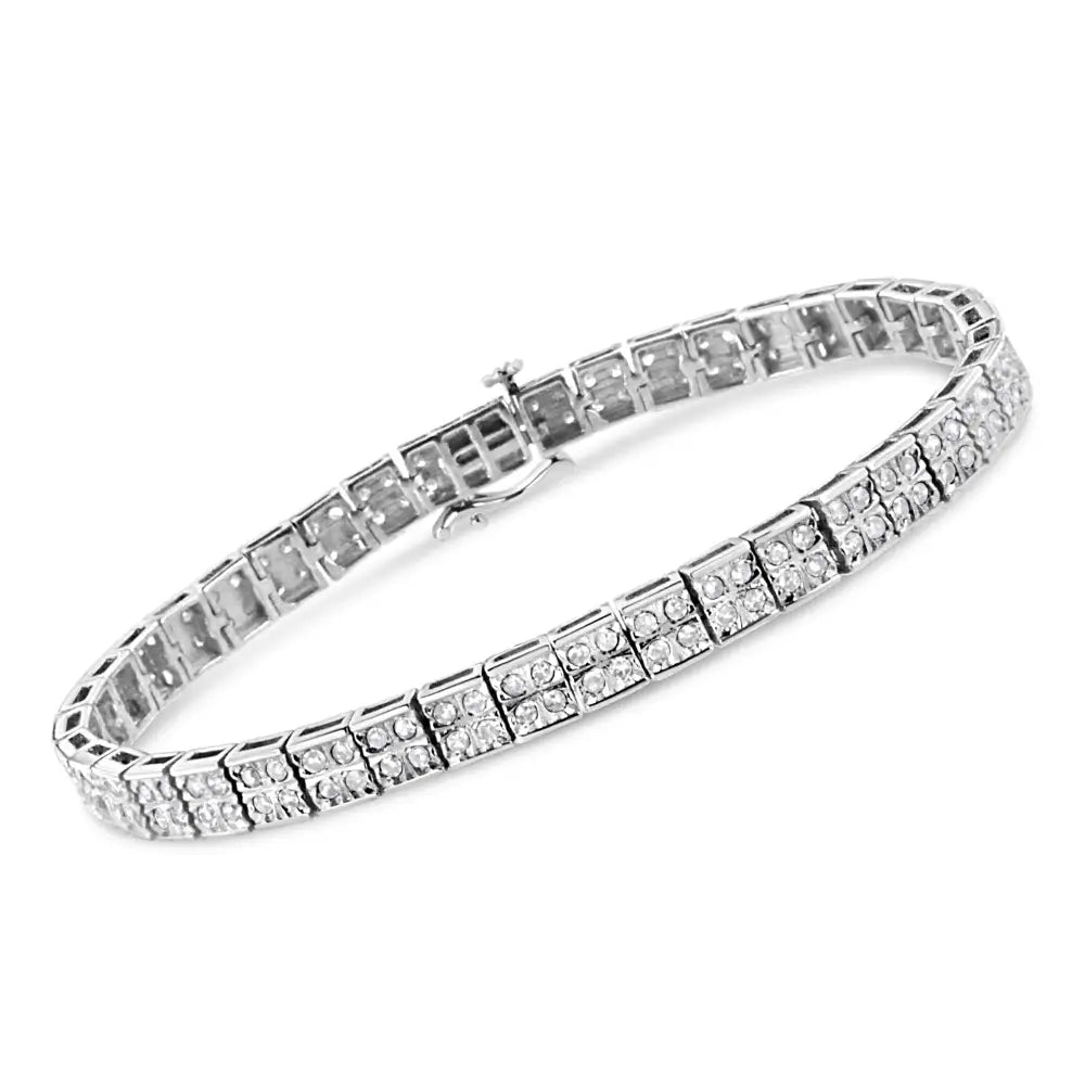 .925 Sterling Silver 2 Cttw Prong Set Round-cut Diamond 4 Stone Box Link Bracelet (i-j Color I3 Clarity) - 7.25’’