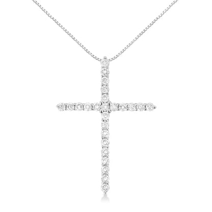 .925 Sterling Silver 2 Cttw Prong Set Round-cut Diamond Cross 18’’ Pendant Necklace (i-j Color I2-i3 Clarity)