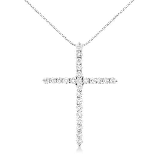 .925 Sterling Silver 2 Cttw Prong Set Round-cut Diamond Cross 18’’ Pendant Necklace (i-j Color I2-i3 Clarity)