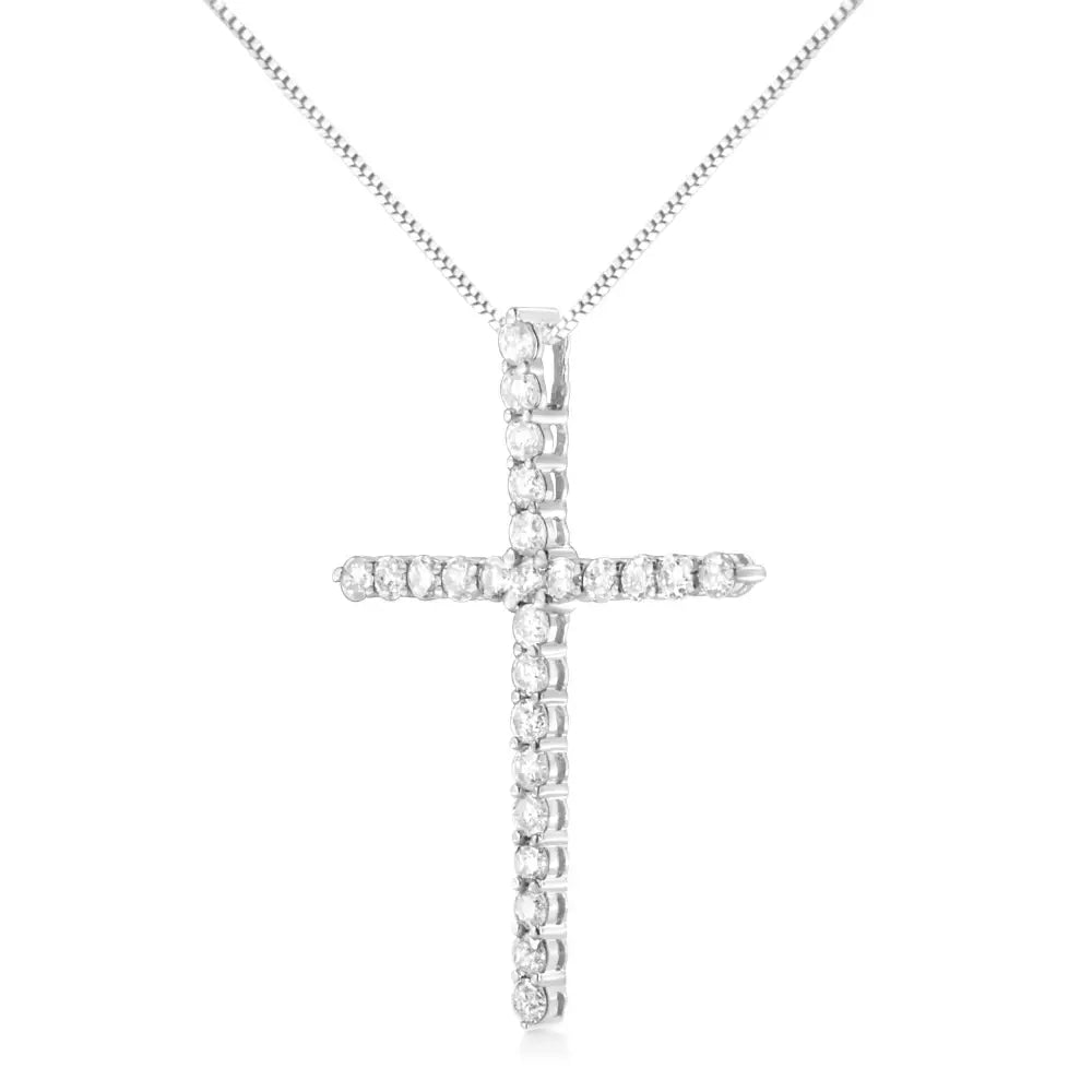 .925 Sterling Silver 2 Cttw Prong Set Round-cut Diamond Cross 18’’ Pendant Necklace (i-j Color I2-i3 Clarity)