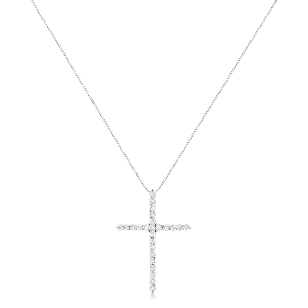 .925 Sterling Silver 2 Cttw Prong Set Round-cut Diamond Cross 18’’ Pendant Necklace (i-j Color I2-i3 Clarity)