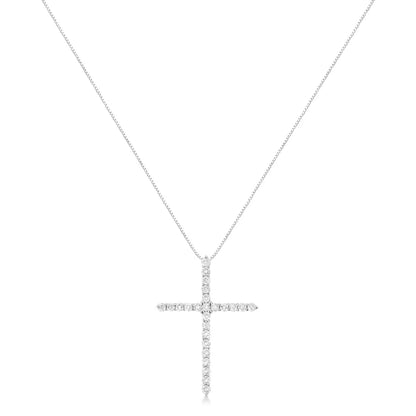 .925 Sterling Silver 2 Cttw Prong Set Round-cut Diamond Cross 18’’ Pendant Necklace (i-j Color I2-i3 Clarity)