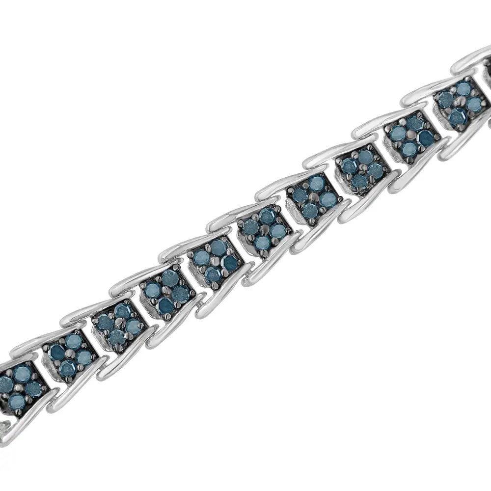 .925 Sterling Silver 2 Cttw Treated Blue Diamond Fan-shaped Nested Link 7’’ Tennis Bracelet (blue Color I3 Clarity)