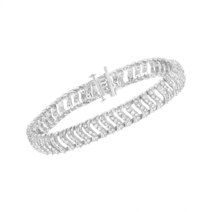 .925 Sterling Silver 3.0 Cttw Diamond Chevron ?S’ Wave Link Bracelet (i-j Color I1-i2 Clarity) - 7.25 - Fine Jewelry