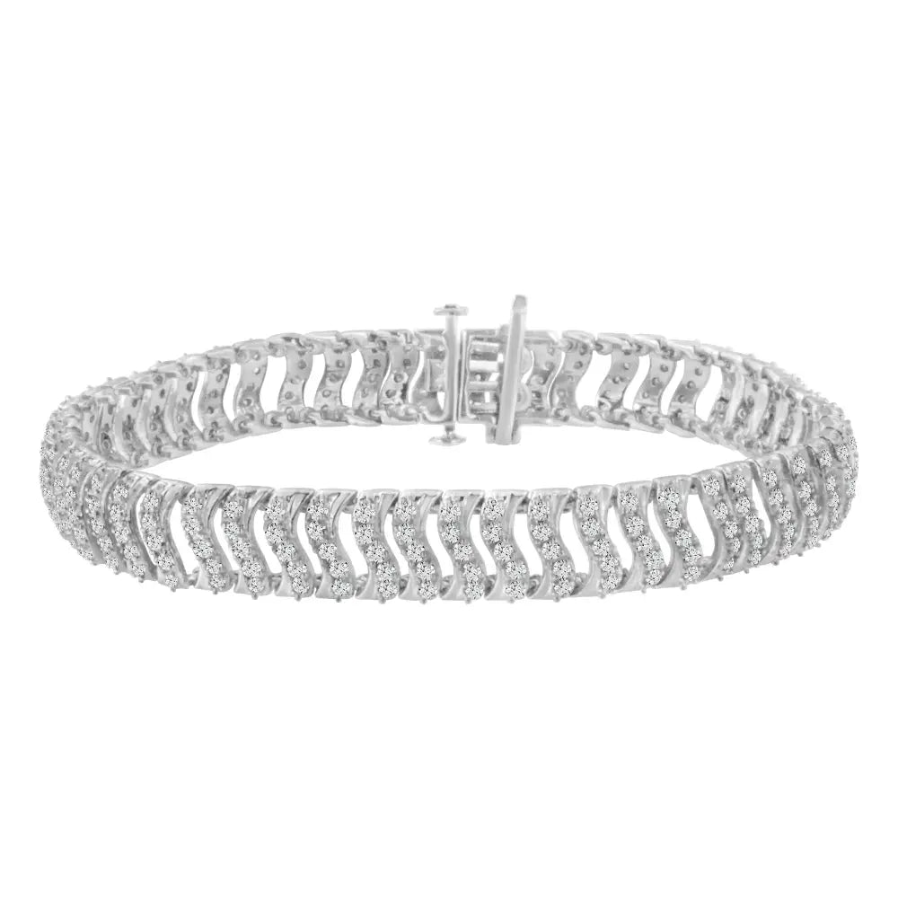 .925 Sterling Silver 3.0 Cttw Diamond Chevron ?S’ Wave Link Bracelet (i-j Color I1-i2 Clarity) - 7.25 - Fine Jewelry