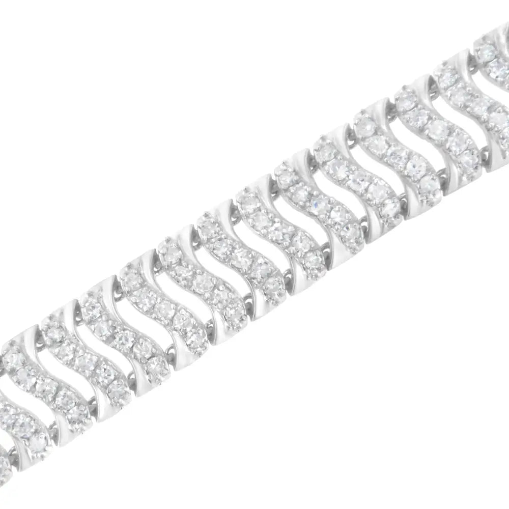 .925 Sterling Silver 3.0 Cttw Diamond Chevron ?S’ Wave Link Bracelet (i-j Color I1-i2 Clarity) - 7.25 - Fine Jewelry