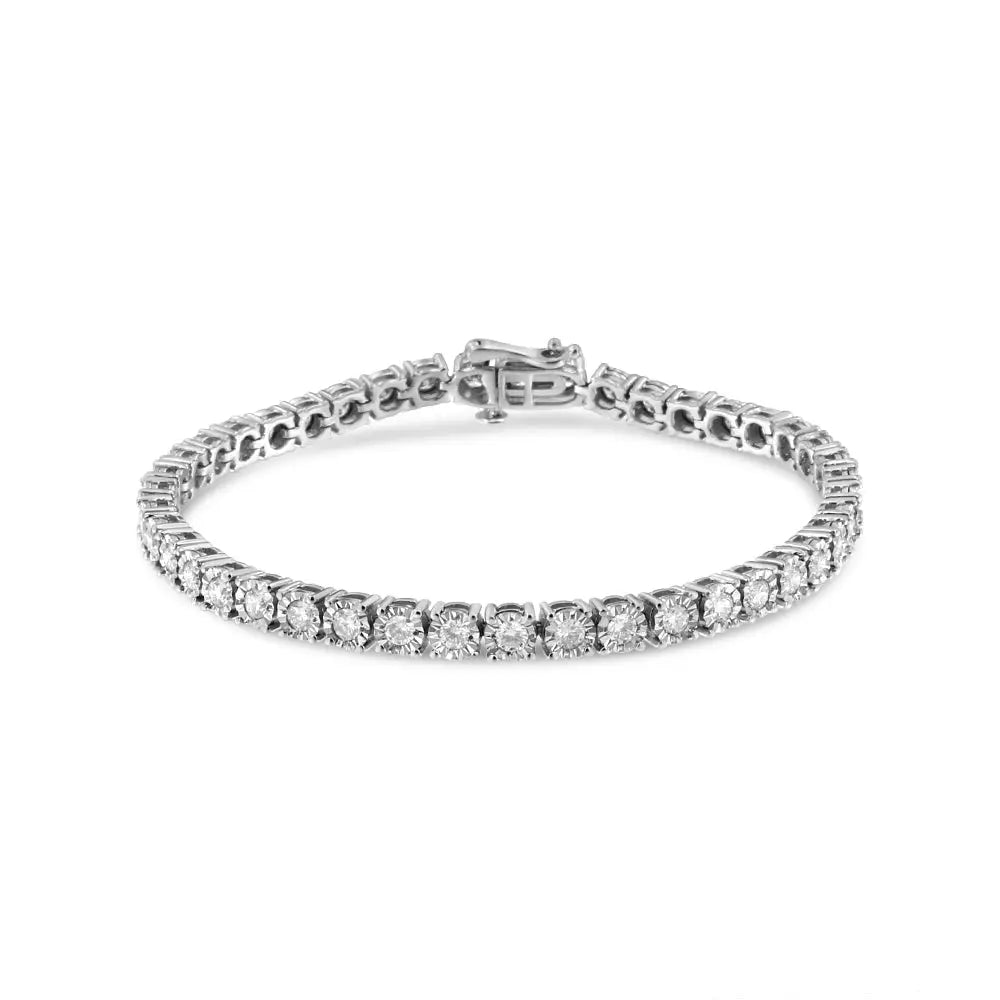 .925 Sterling Silver 3.0 Cttw Diamond Illusion-set Miracle Plate Tennis Bracelet (i-j Color I3 Clarity) - 7’’