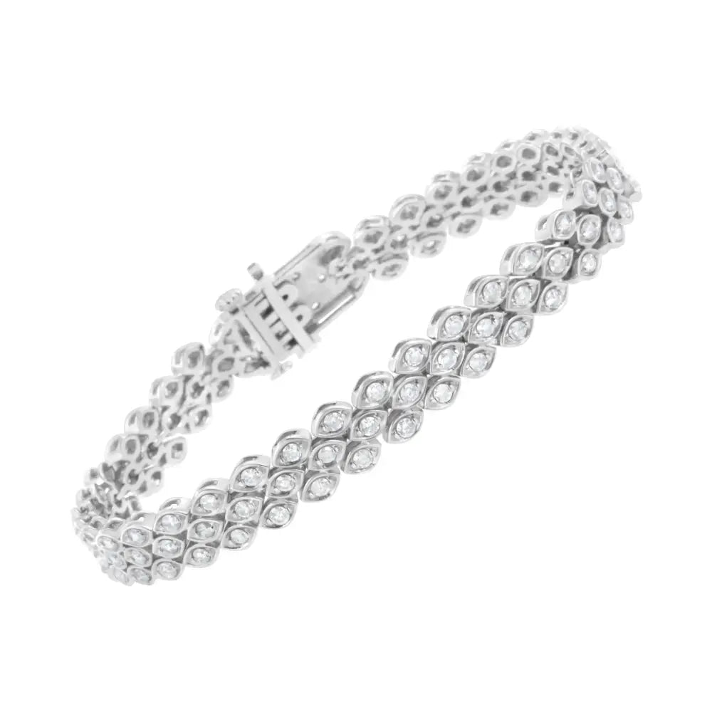 .925 Sterling Silver 3.0 Cttw Diamond Pave-set Marquise Shaped Banded Link Bracelet (i-j Color I2-i3 Clarity)