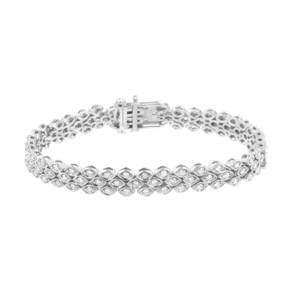 .925 Sterling Silver 3.0 Cttw Diamond Pave-set Marquise Shaped Banded Link Bracelet (i-j Color I2-i3 Clarity)