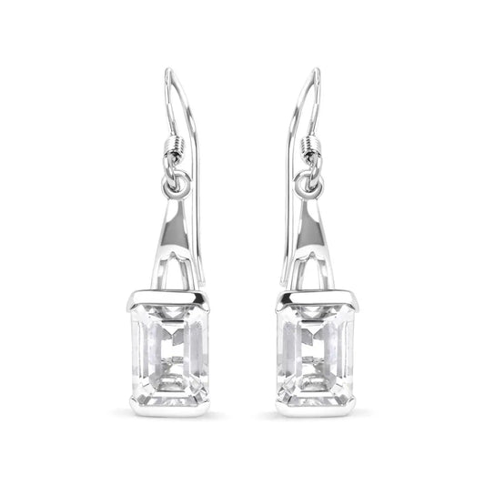 .925 Sterling Silver 3.0 Cttw Emerald Cut White Topaz Solitaire Dangle Earring - Aaa Quality - Fine Jewelry us Direct