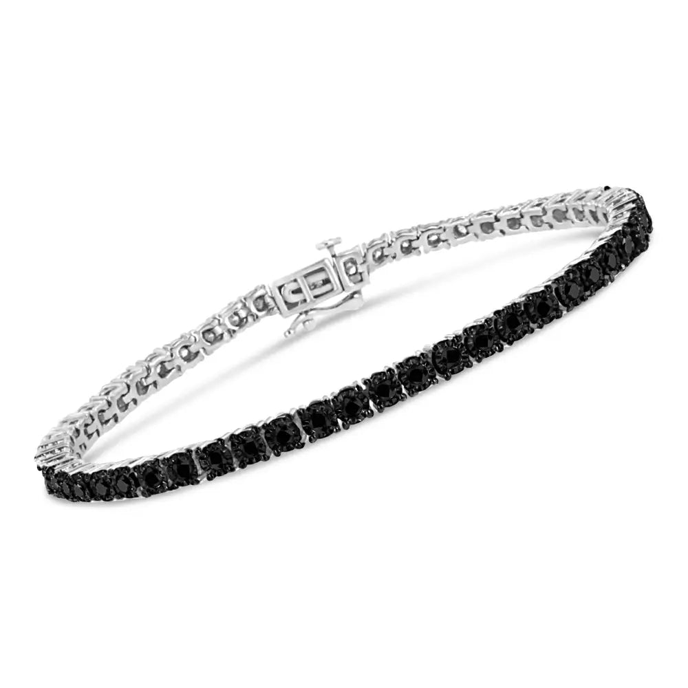 .925 Sterling Silver 3.0 Cttw Miracle-set Treated Black Diamond Round Miracle Plate Tennis Bracelet (black Color I3