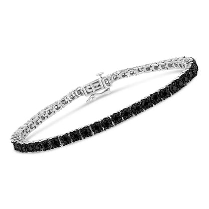 .925 Sterling Silver 3.0 Cttw Miracle-set Treated Black Diamond Round Miracle Plate Tennis Bracelet (black Color I3