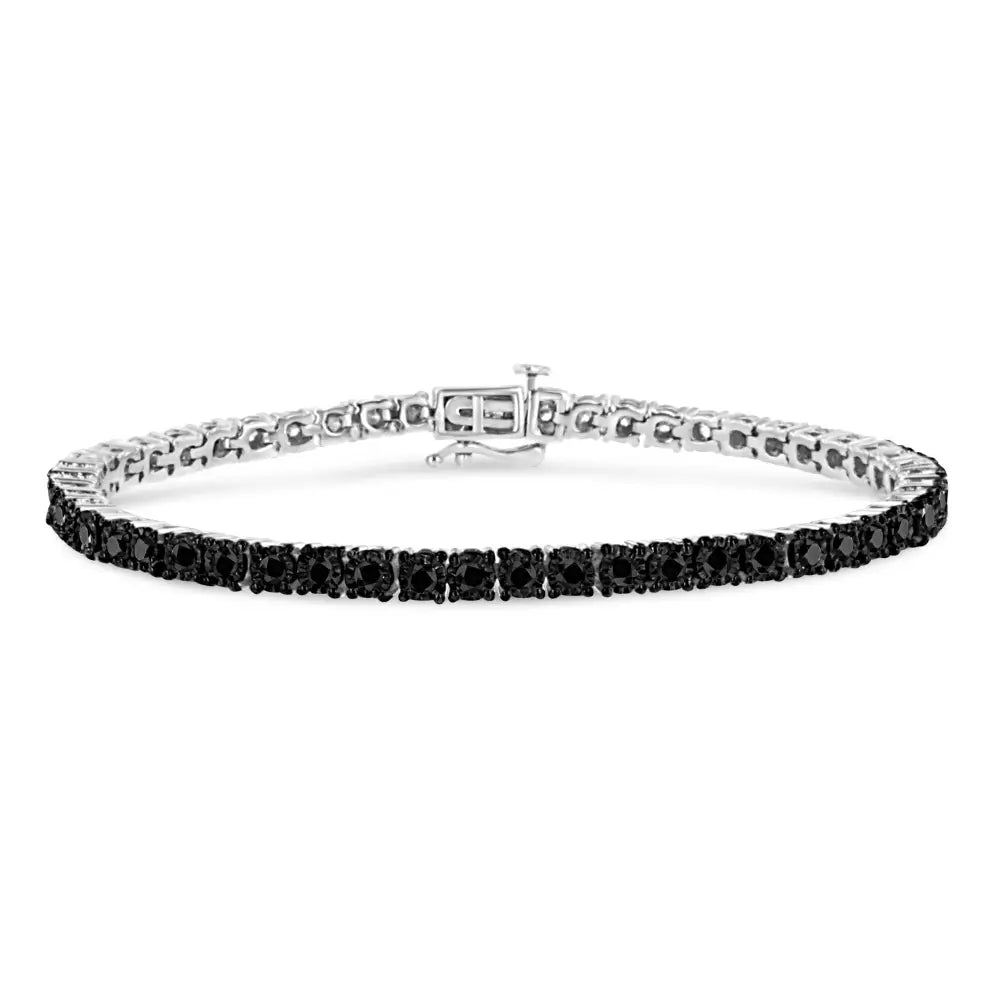 .925 Sterling Silver 3.0 Cttw Miracle-set Treated Black Diamond Round Miracle Plate Tennis Bracelet (black Color I3