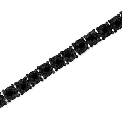 .925 Sterling Silver 3.0 Cttw Miracle-set Treated Black Diamond Round Miracle Plate Tennis Bracelet (black Color I3