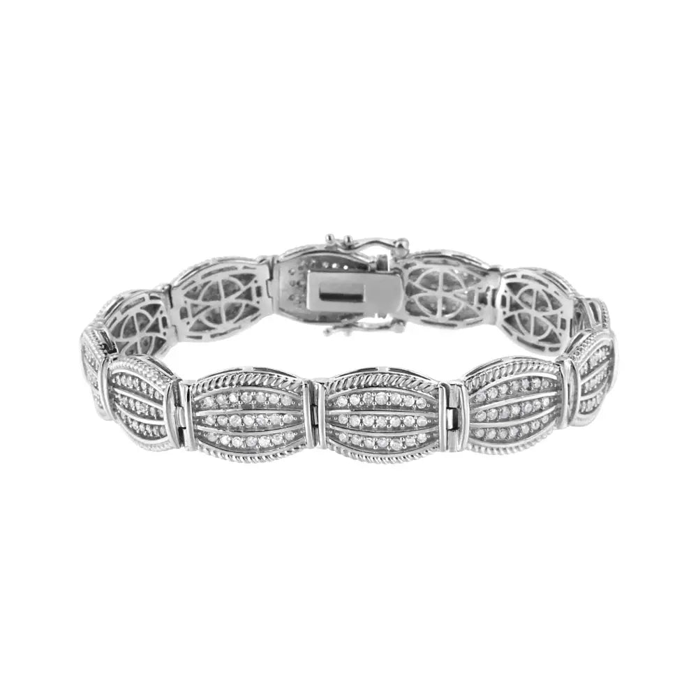 .925 Sterling Silver 3.0 Cttw Prong Set Diamond Art Deco Style Tennis Bracelet (i-j Color I2-i3 Clarity) - 7.25’’