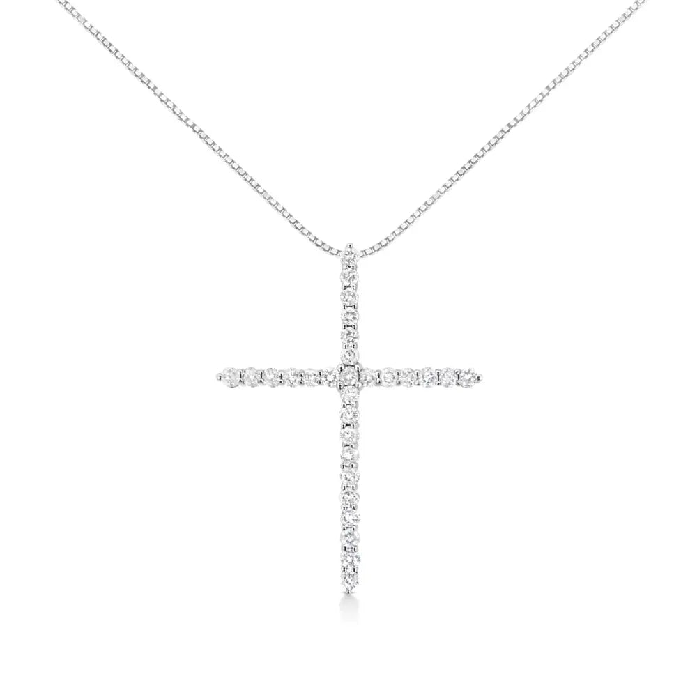 .925 Sterling Silver 3.0 Cttw Prong Set Round-cut Diamond Cross 18’’ Pendant Necklace (i-j Color I2-i3 Clarity)